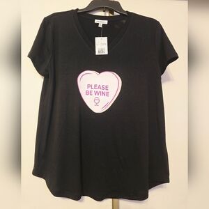 Freshman Graphic V-neck Shirt "Please Be Wine" Black. Size L